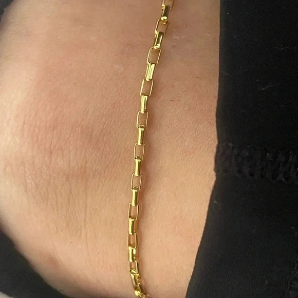 Stainless Steel Gold Plated Rectangle Link Anklet Adjustable Chain 9.5" - Picture 2 of 6